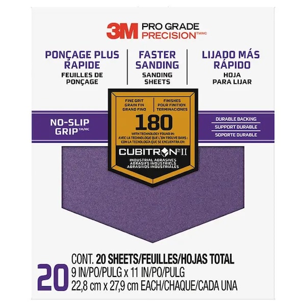 9"x11" Pro Grade Precision No-Slip Grip Sanding Sheet 180-Grit, PK 20
